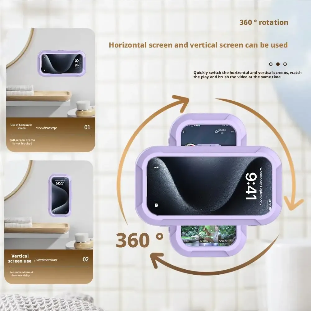Coque étanche rotative et extensible pour téléphone avec support pratique pour la salle de bain 3