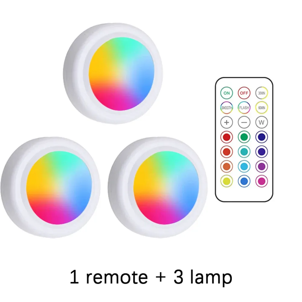 Lampes LED RVB sous meuble avec télécommande, fonctionnant sur batterie, veilleuse sans fil à intensité variable pour garde-robe 9