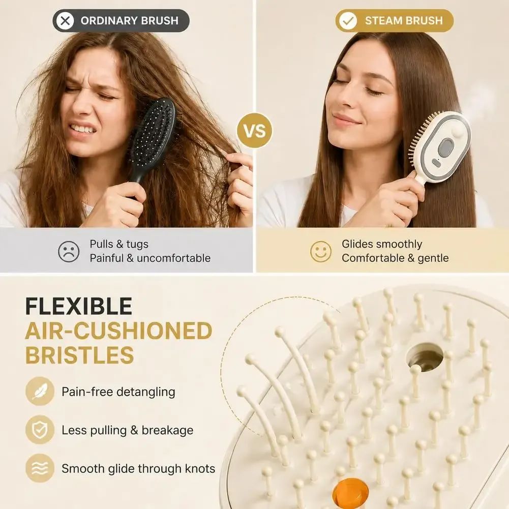 Peigne de massage électrique 3-en-1 à coussin d'air, vaporisateur et diffusion d'huiles essentielles, auto-nettoyant, rechargeable, pour le cuir chevelu 4