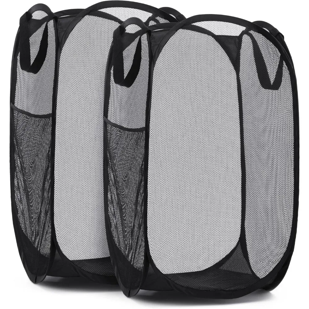 Grand panier à linge pliable en maille, panier à linge pop-up avec poche latérale, rangement respirant pour vêtements, organisation du linge - Image 1