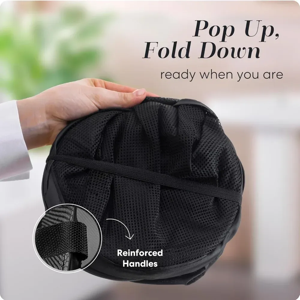 Grand panier à linge pliable en maille, panier à linge pop-up avec poche latérale, rangement respirant pour vêtements, organisation du linge 3