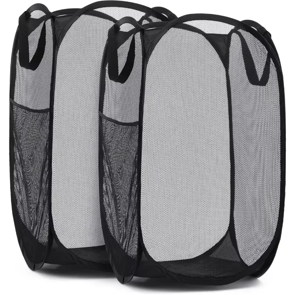Grand panier à linge pliable en maille, panier à linge pop-up avec poche latérale, rangement respirant pour vêtements, organisation du linge 8