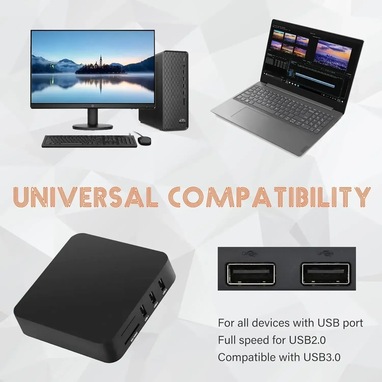 Lecteur de cartes mémoire tout-en-un USB pour SD, SDHC, microSD, M2, MMC, xD et CF, compatible MP3 et appareils photo numériques 5