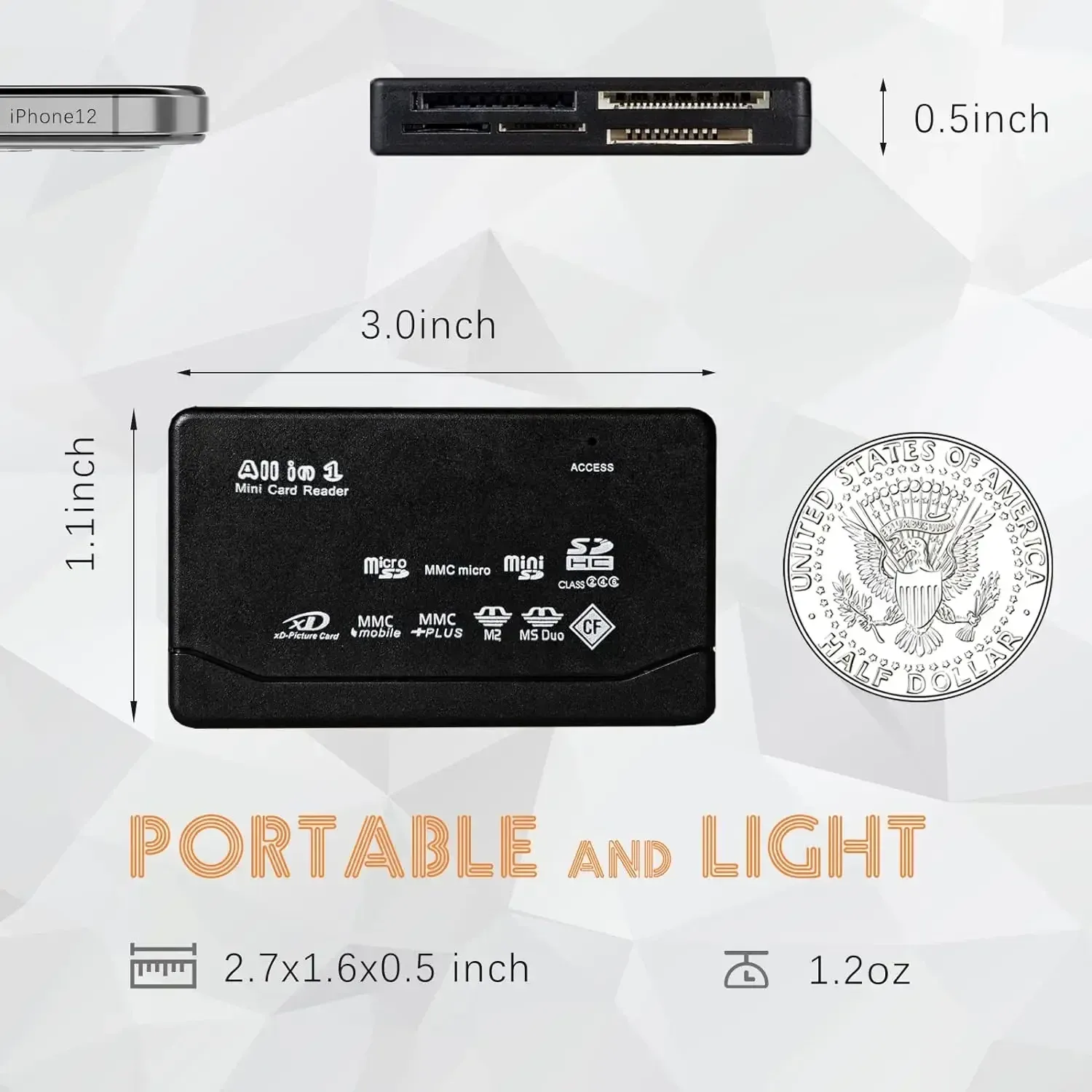 Lecteur de cartes mémoire tout-en-un USB pour SD, SDHC, microSD, M2, MMC, xD et CF, compatible MP3 et appareils photo numériques 6