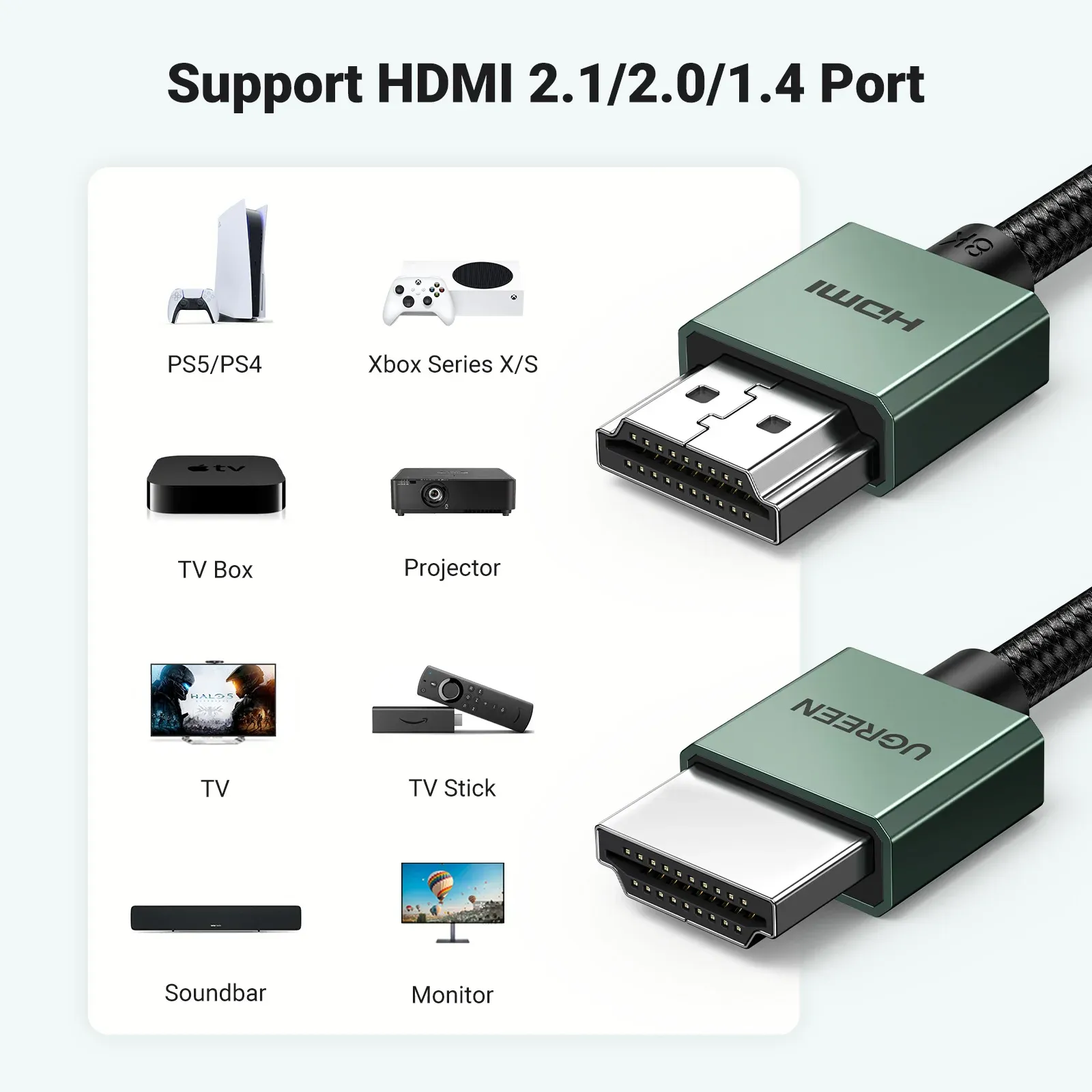 UGREEN Câble HDMI compatible TV et Xiaomi Box, répartiteur et commutateur, 3D, HDCP, 8K 60Hz 6
