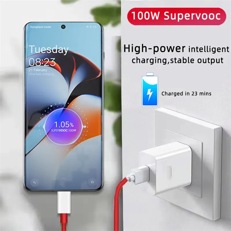 100W SuperVOOC Chargeur USB Rapide pour OnePlus 13 12 11 10 Pro 13R 12R Nord CE 2 3 4 Lite Ace 5 Pro, Câble de Charge Rapide USB Type-C 3