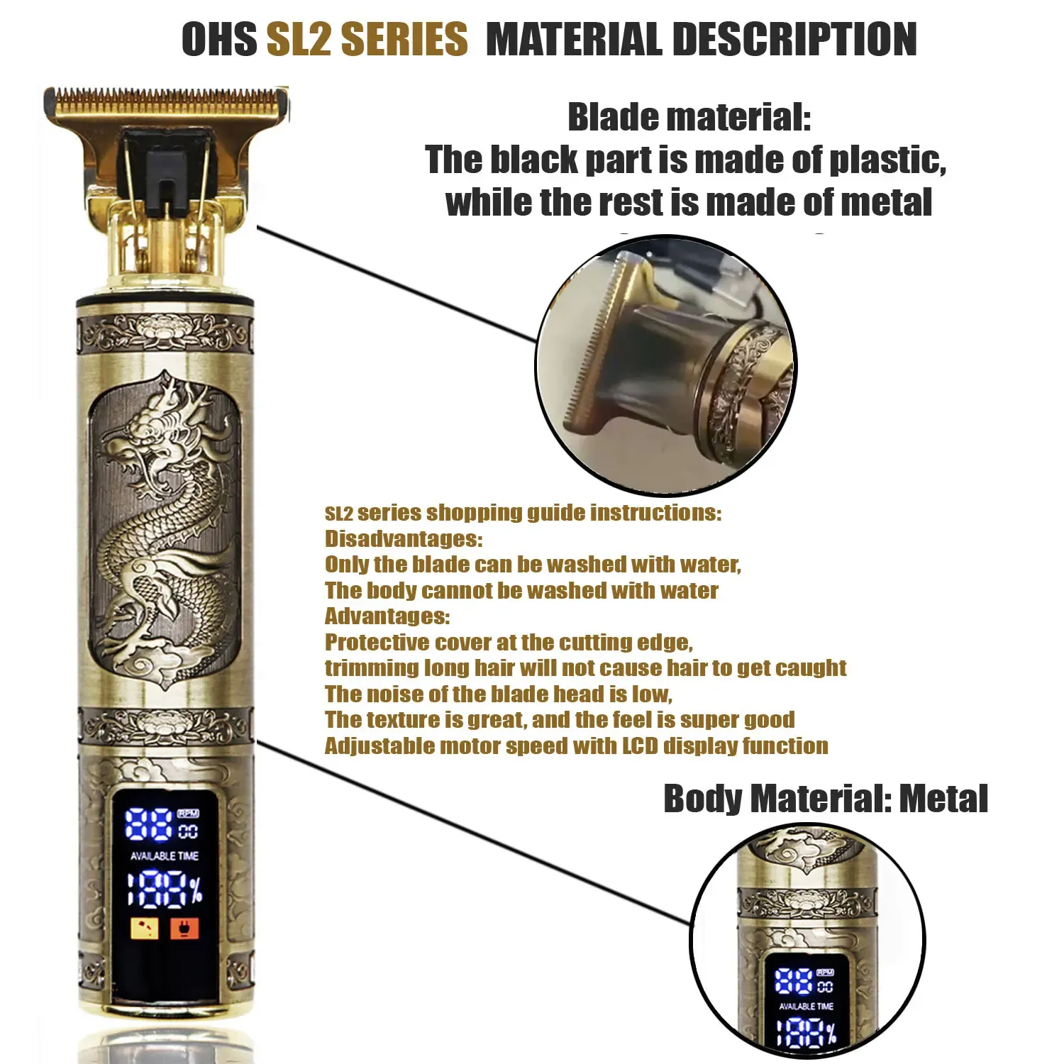 Tondeuse à cheveux électrique professionnelle OHS sans fil, rechargeable par USB, avec tondeuse à barbe et kit de coiffure 5