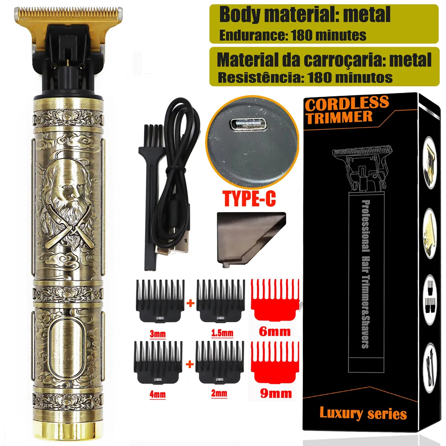 Tondeuse à cheveux électrique professionnelle OHS sans fil, rechargeable par USB, avec tondeuse à barbe et kit de coiffure 15