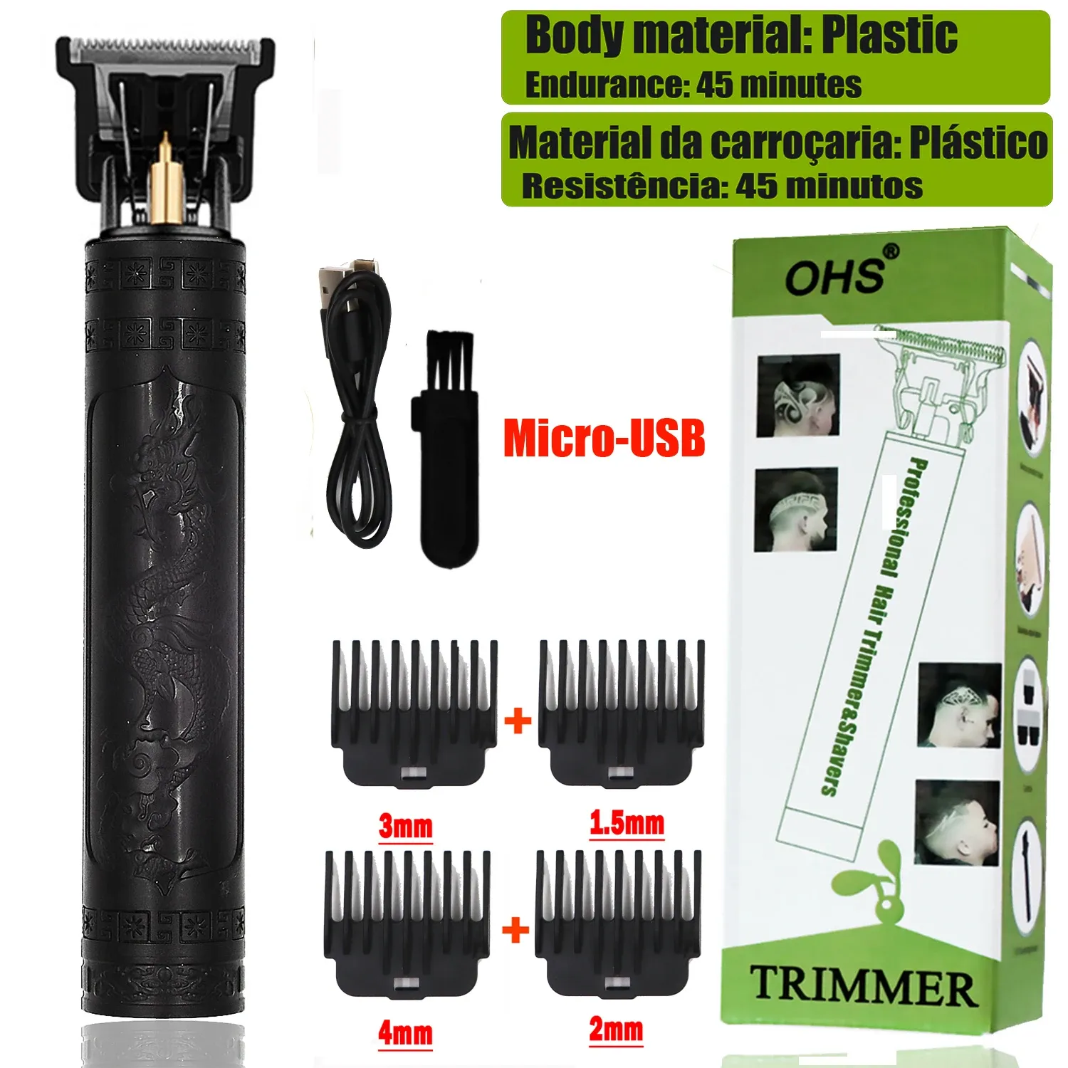 Tondeuse à cheveux électrique professionnelle OHS sans fil, rechargeable par USB, avec tondeuse à barbe et kit de coiffure 8