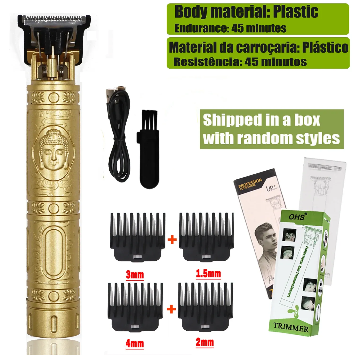 Tondeuse à cheveux électrique professionnelle OHS sans fil, rechargeable par USB, avec tondeuse à barbe et kit de coiffure 10