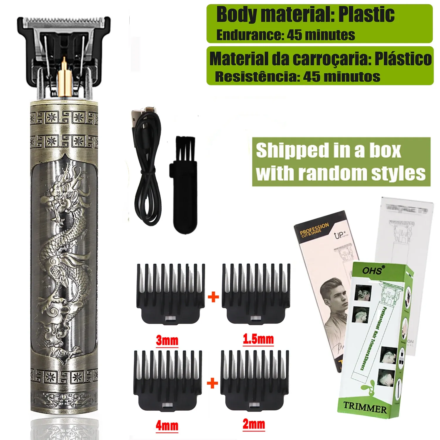 Tondeuse à cheveux électrique professionnelle OHS sans fil, rechargeable par USB, avec tondeuse à barbe et kit de coiffure 9