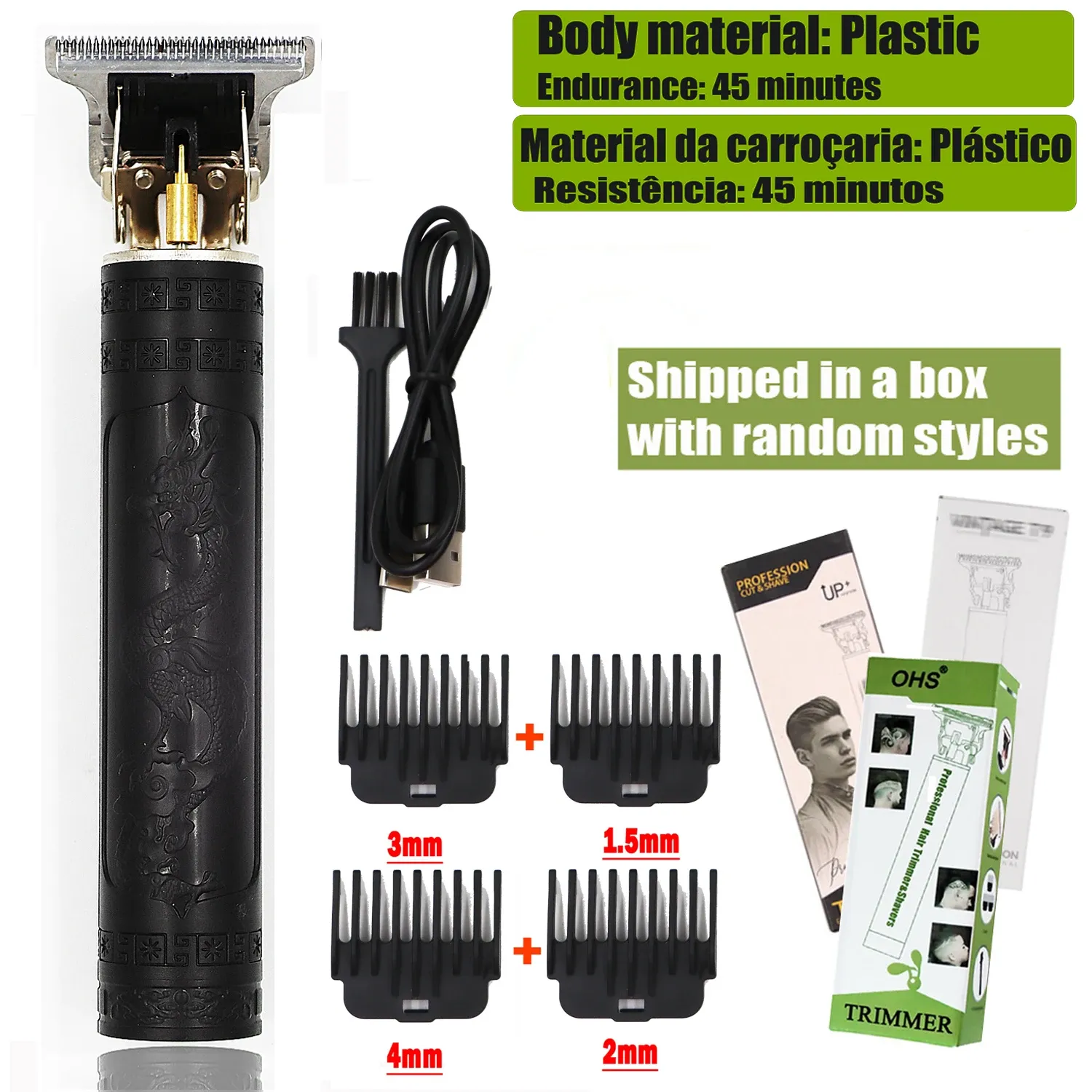 Tondeuse à cheveux électrique professionnelle OHS sans fil, rechargeable par USB, avec tondeuse à barbe et kit de coiffure 19