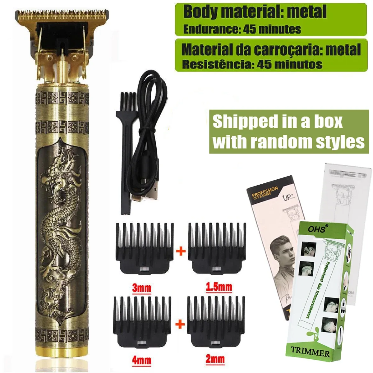 Tondeuse à cheveux électrique professionnelle OHS sans fil, rechargeable par USB, avec tondeuse à barbe et kit de coiffure 18