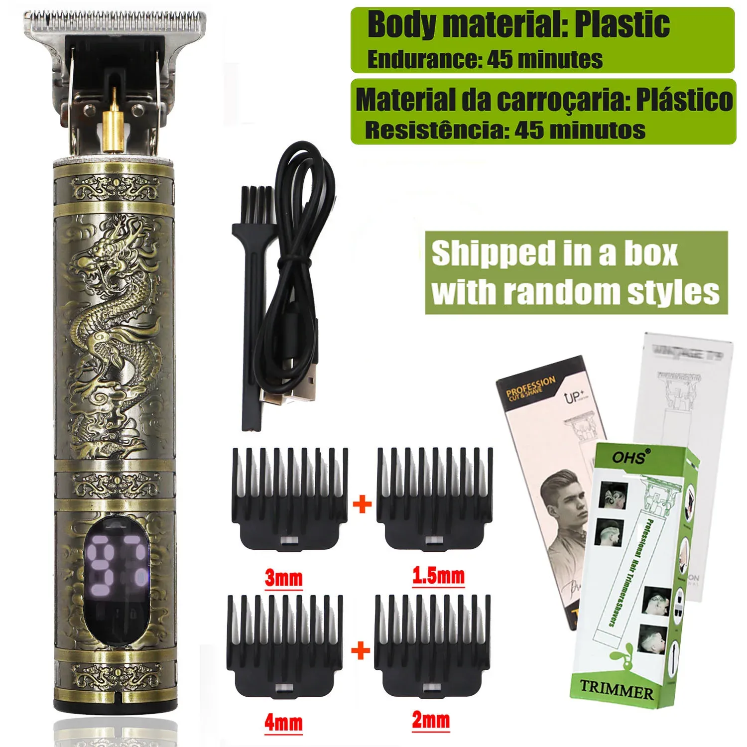 Tondeuse à cheveux électrique professionnelle OHS sans fil, rechargeable par USB, avec tondeuse à barbe et kit de coiffure 21