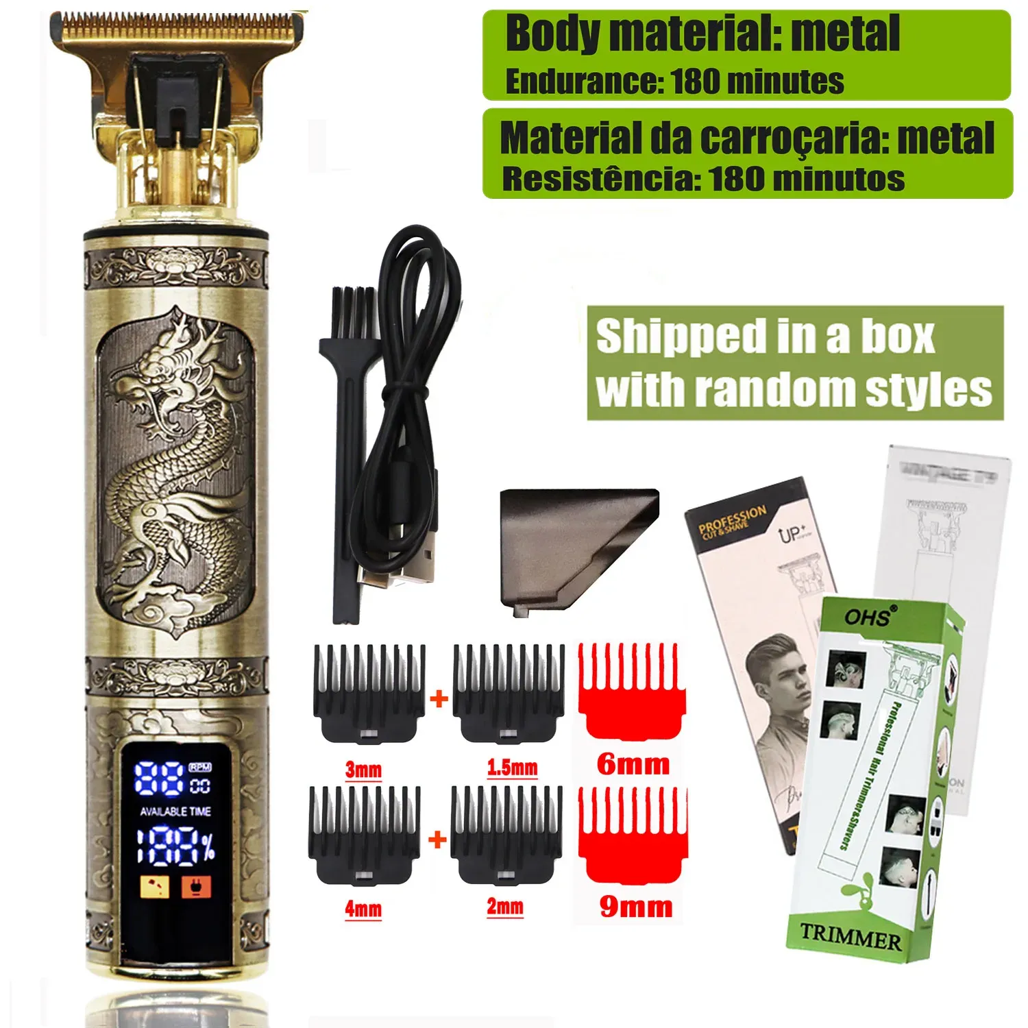 Tondeuse à cheveux électrique professionnelle OHS sans fil, rechargeable par USB, avec tondeuse à barbe et kit de coiffure 20