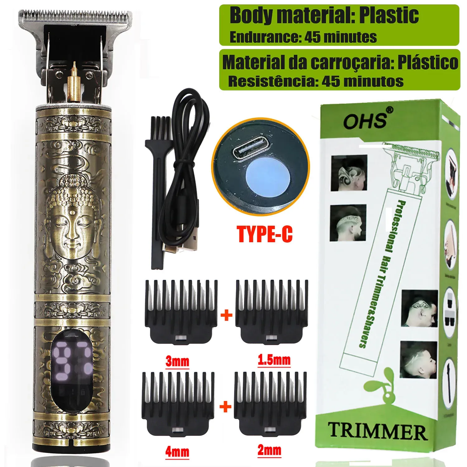 Tondeuse à cheveux électrique professionnelle OHS sans fil, rechargeable par USB, avec tondeuse à barbe et kit de coiffure 7