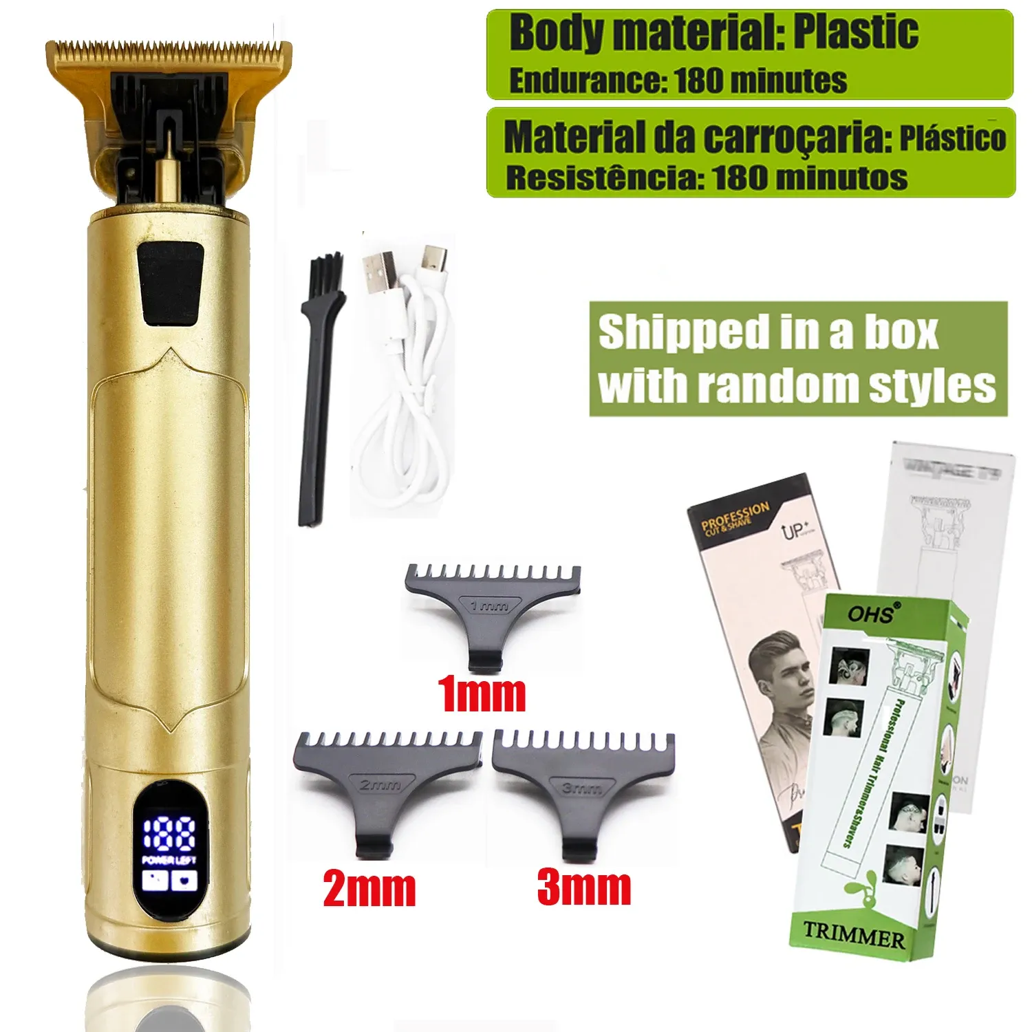 Tondeuse à cheveux électrique professionnelle OHS sans fil, rechargeable par USB, avec tondeuse à barbe et kit de coiffure 12