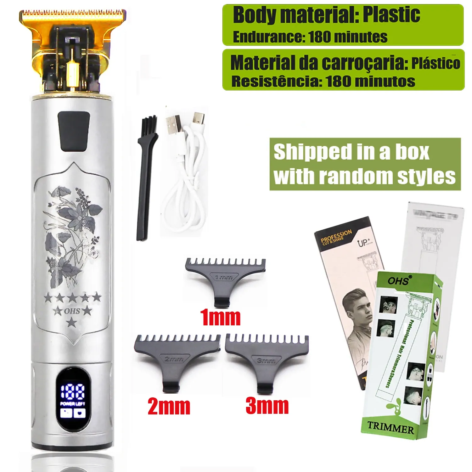 Tondeuse à cheveux électrique professionnelle OHS sans fil, rechargeable par USB, avec tondeuse à barbe et kit de coiffure 14