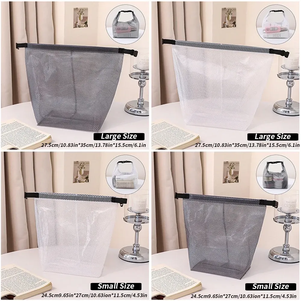 Trousse de toilette imperméable en maille à cordon et boucle à dégagement rapide, avec pochette transparente pour le voyage et le sport 6