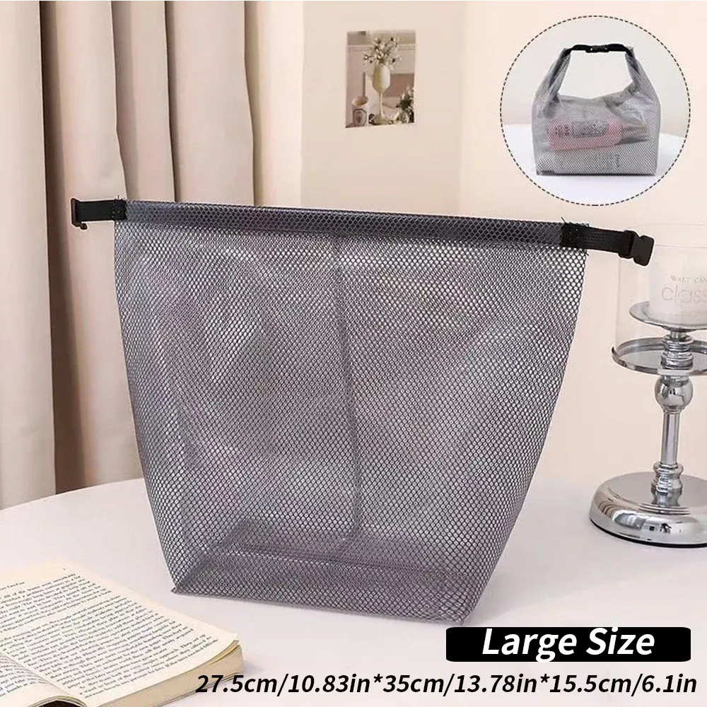 Trousse de toilette imperméable en maille à cordon et boucle à dégagement rapide, avec pochette transparente pour le voyage et le sport 8