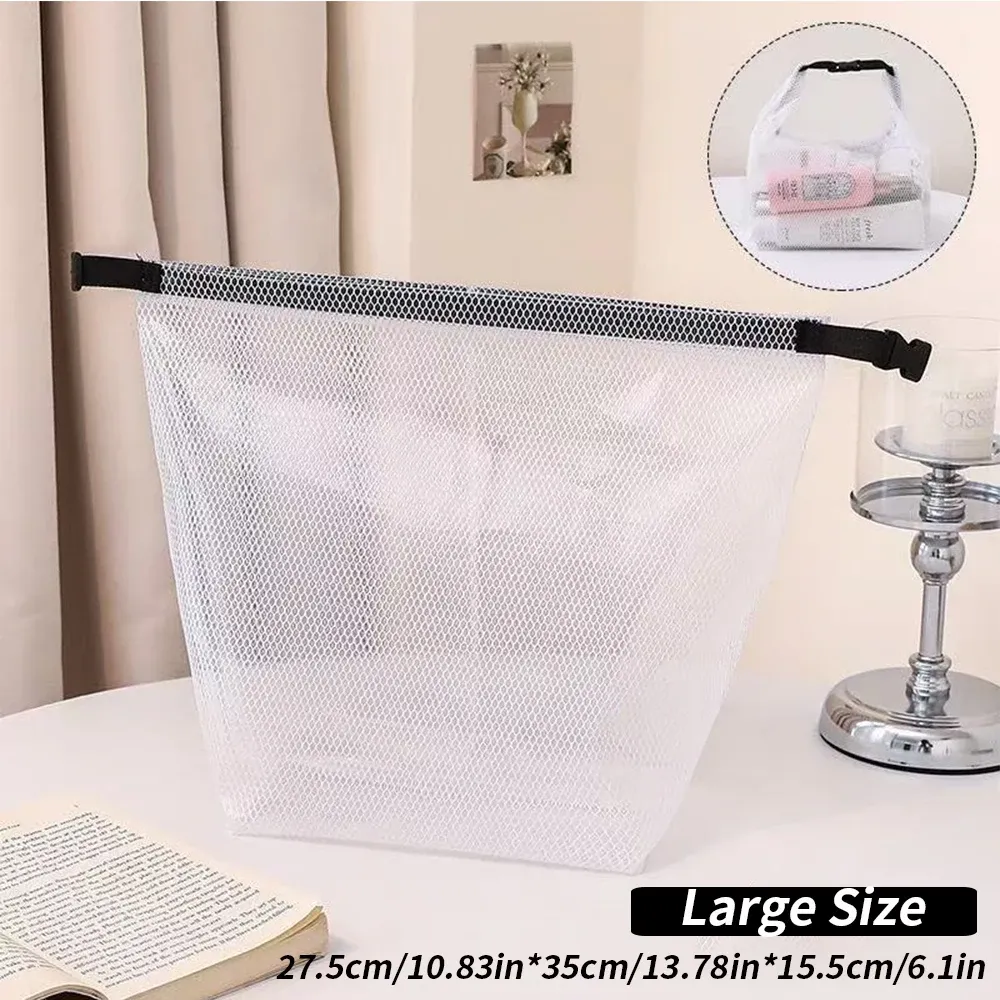 Trousse de toilette imperméable en maille à cordon et boucle à dégagement rapide, avec pochette transparente pour le voyage et le sport 10