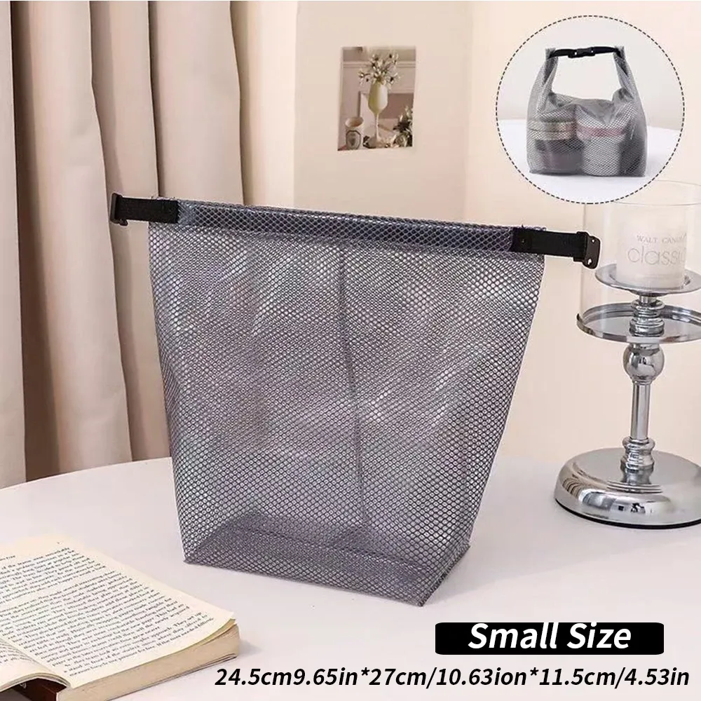 Trousse de toilette imperméable en maille à cordon et boucle à dégagement rapide, avec pochette transparente pour le voyage et le sport 9