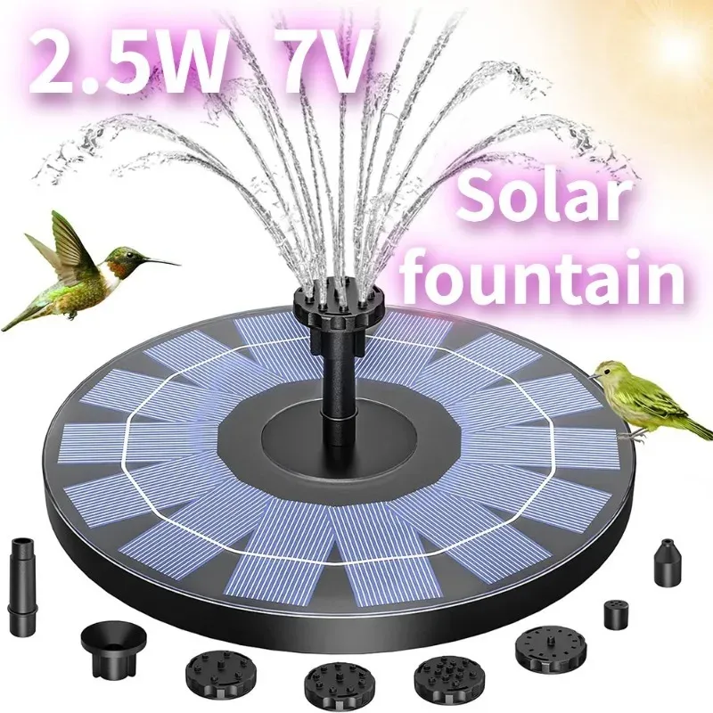 Fontaine solaire d'extérieur 1 W / 1,5 W / 2,5 W, kit de pompe solaire pour bassin de jardin avec 6 buses pour la décoration du jardin - Image 1