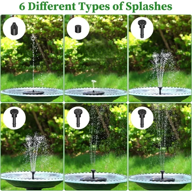 Fontaine solaire d'extérieur 1 W / 1,5 W / 2,5 W, kit de pompe solaire pour bassin de jardin avec 6 buses pour la décoration du jardin 4