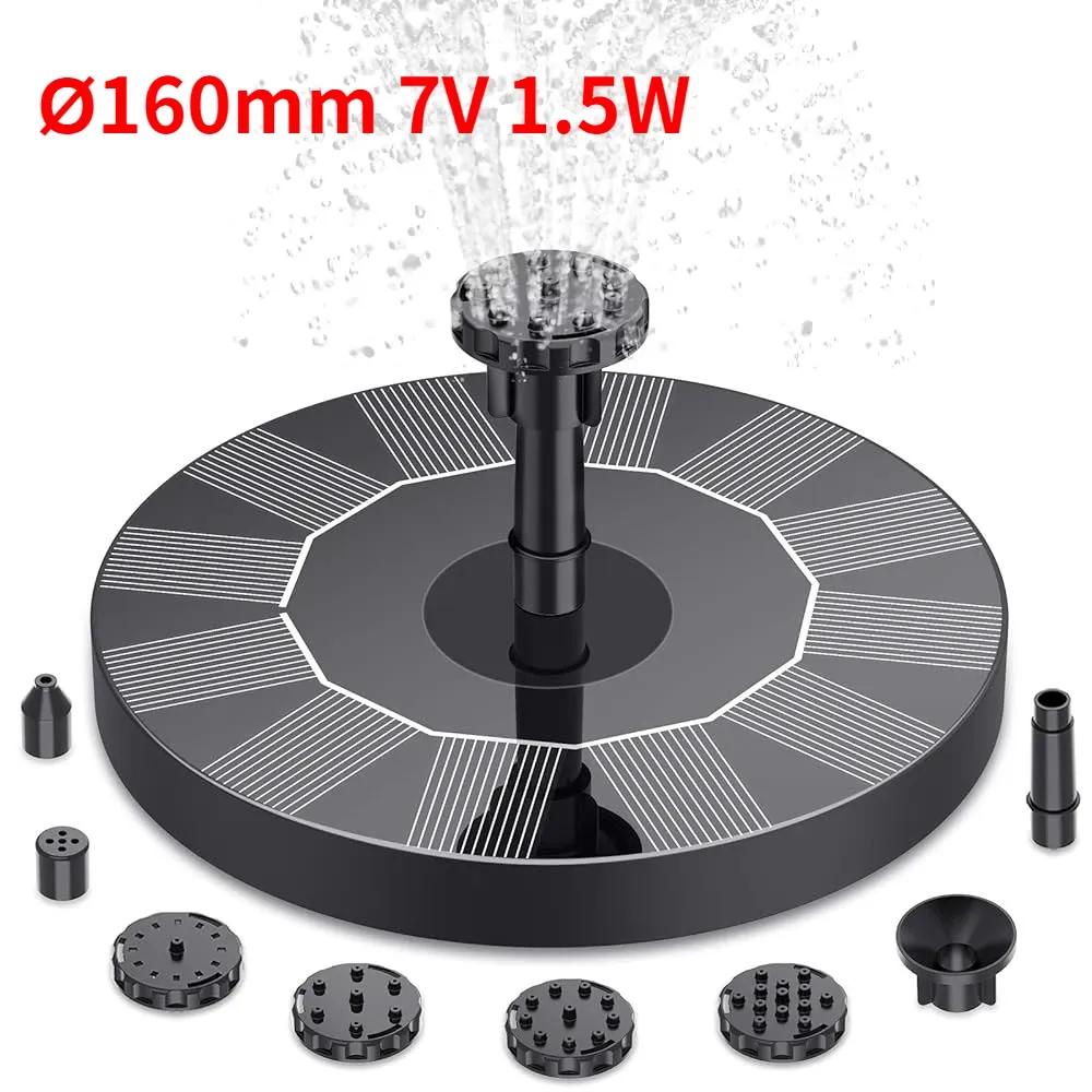 Fontaine solaire d'extérieur 1 W / 1,5 W / 2,5 W, kit de pompe solaire pour bassin de jardin avec 6 buses pour la décoration du jardin 8