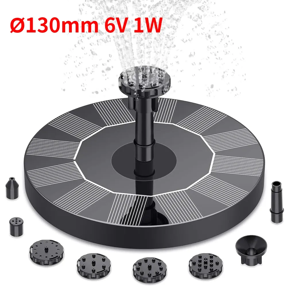 Fontaine solaire d'extérieur 1 W / 1,5 W / 2,5 W, kit de pompe solaire pour bassin de jardin avec 6 buses pour la décoration du jardin 7