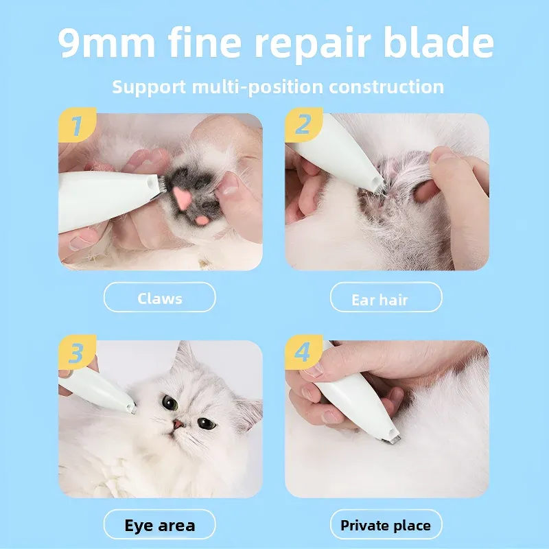 Tondeuse électrique pour animaux de compagnie, tondeuse à pattes et à poils avec charge USB 500 mAh, rotation à 360°, kit de toilettage et de coiffure 3