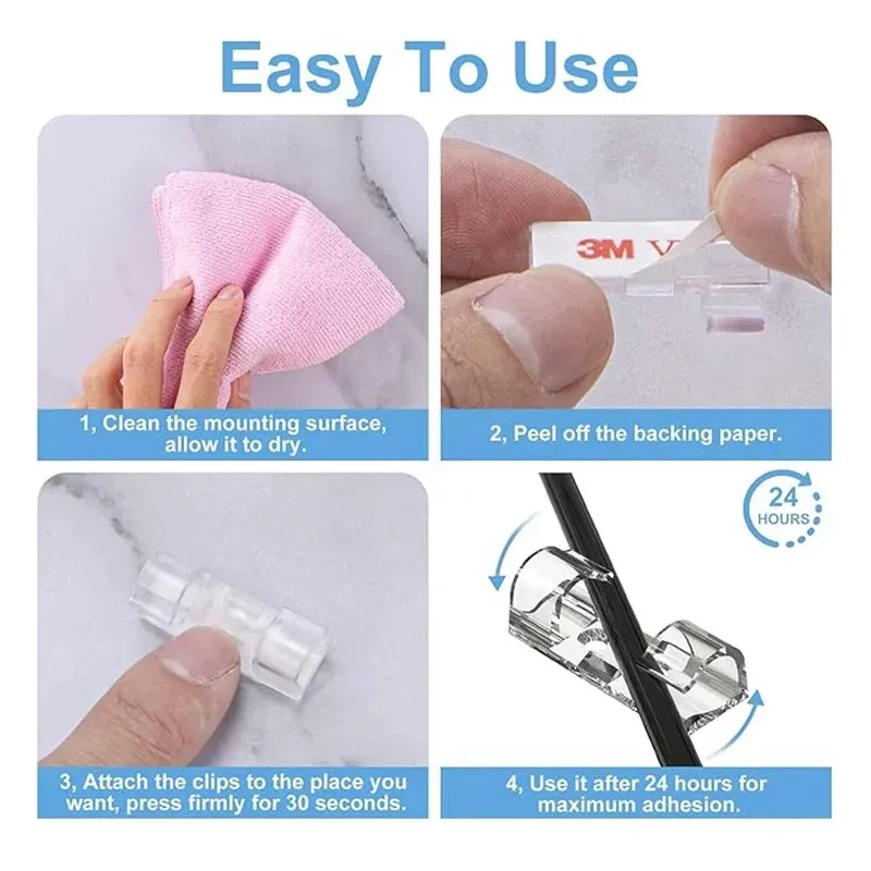 20/40 pcs serre-câbles auto-adhésifs robustes pour gestion des câbles, support de fil collant pour TV et PC, organisateur de cordons et fils bien rangés 3