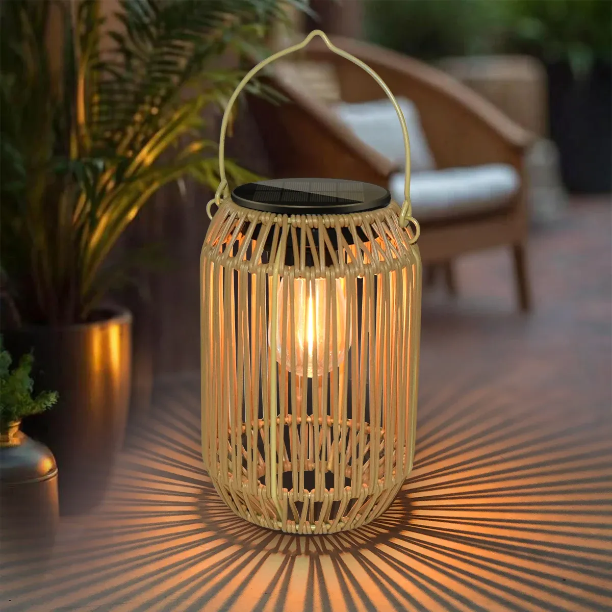 Lanterne solaire d'extérieur en rotin, style bohème, étanche et suspendue, idéale pour jardin, cour et patio