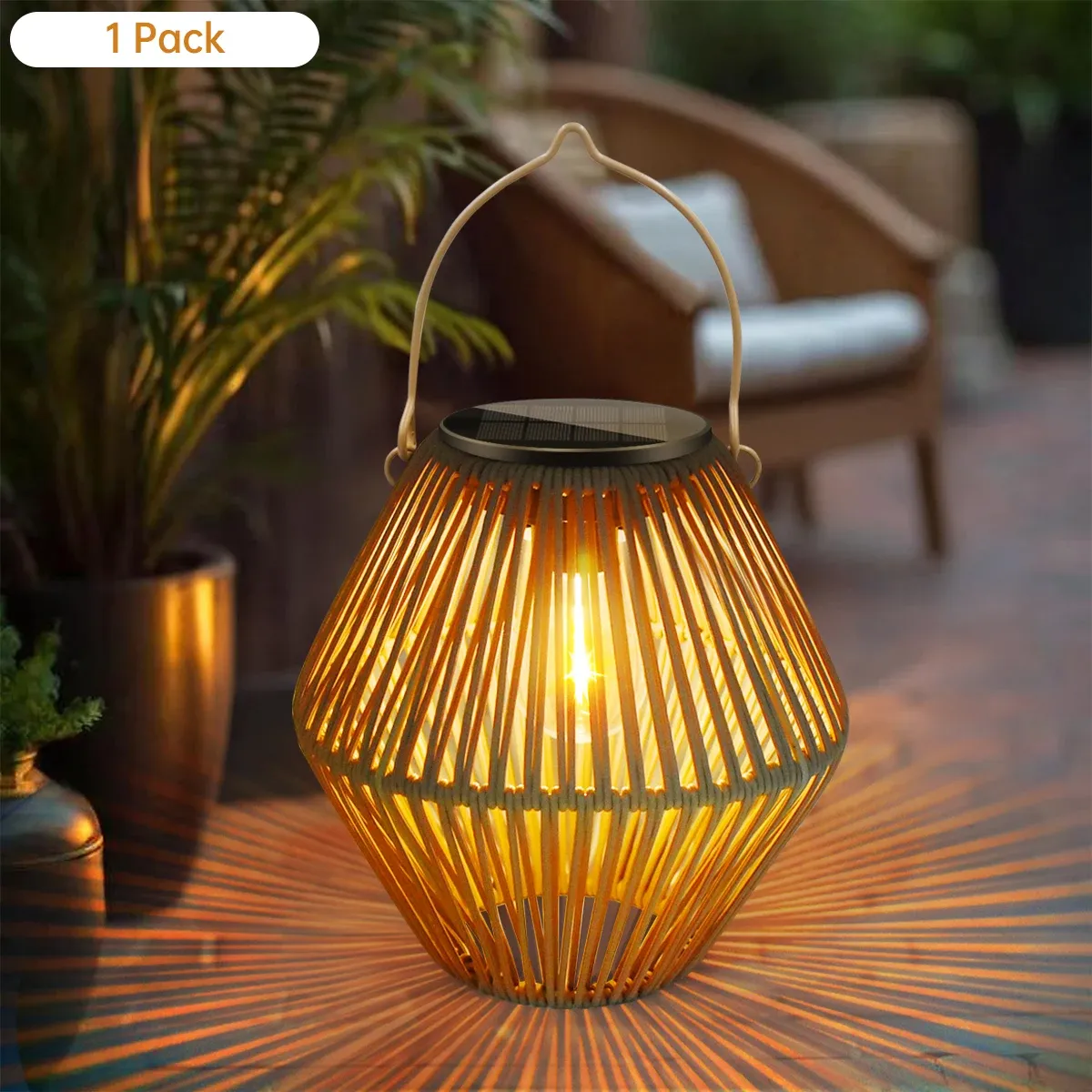 Lanterne solaire d'extérieur en rotin, style bohème, étanche et suspendue, idéale pour jardin, cour et patio 8