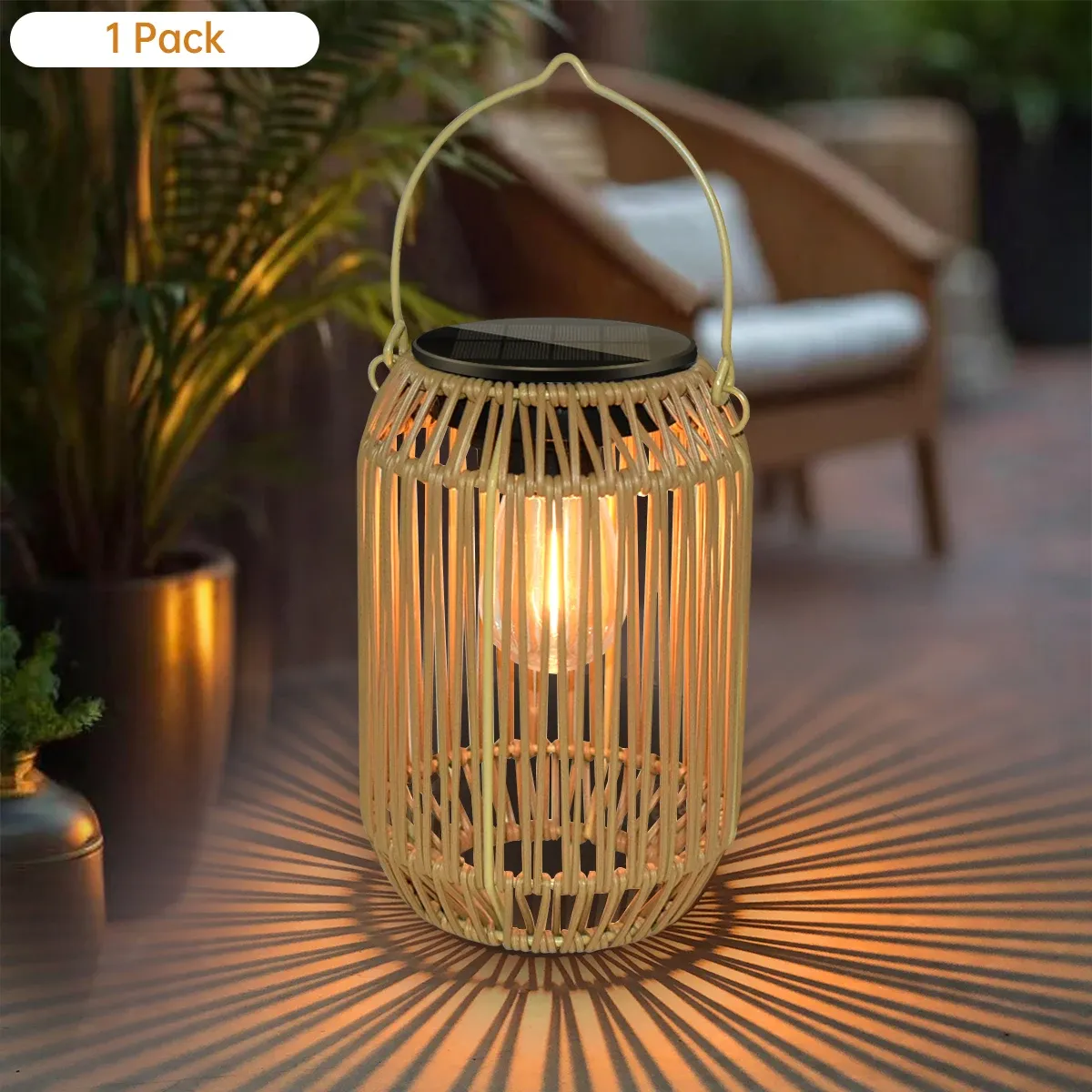 Lanterne solaire d'extérieur en rotin, style bohème, étanche et suspendue, idéale pour jardin, cour et patio 7