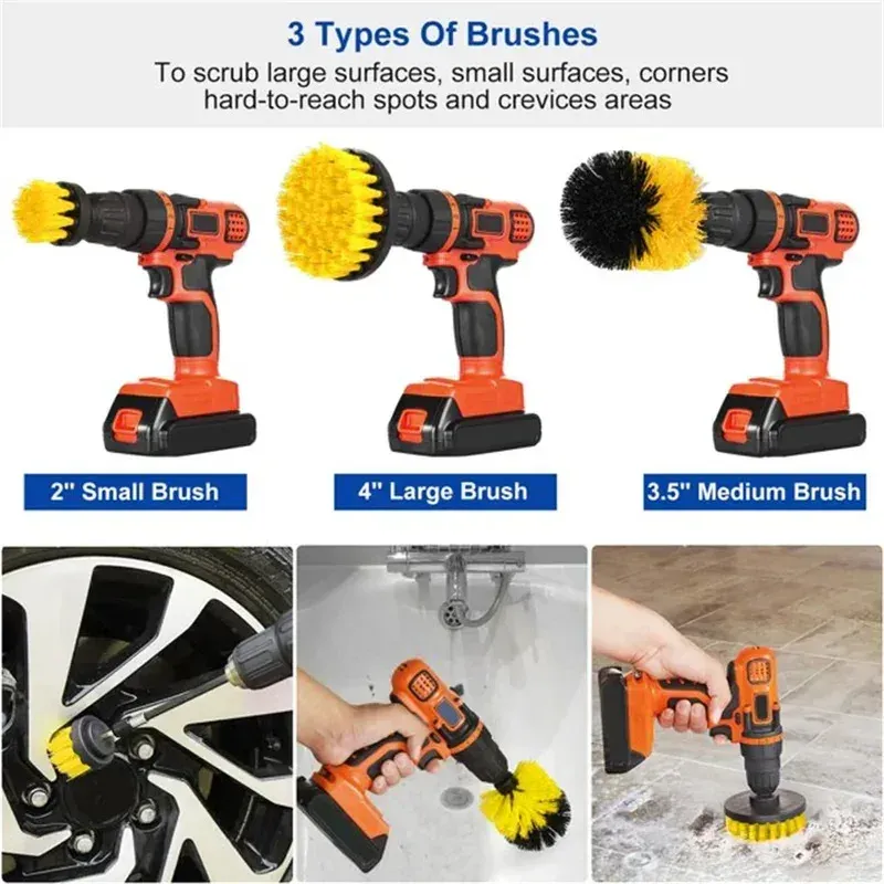 Ensemble de 3 brosses de nettoyage électriques pour perceuse, kit d'outils pour coulis, nettoyage de baignoire, carrelage de douche, salle de bains et surfaces de cuisine 3