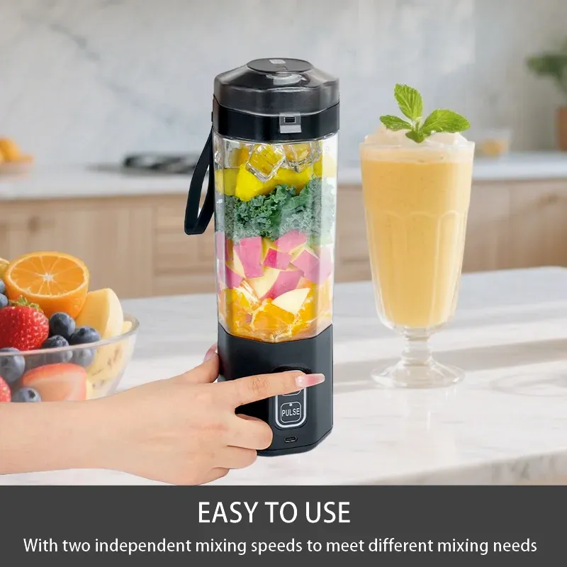 Presse-agrumes électrique portable 700 ml, mélangeur USB rechargeable, 6 lames, pour shakes, smoothies et jus frais 3