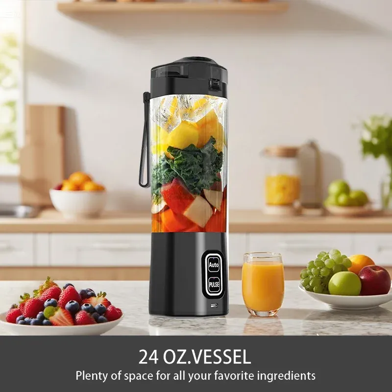 Presse-agrumes électrique portable 700 ml, mélangeur USB rechargeable, 6 lames, pour shakes, smoothies et jus frais 6