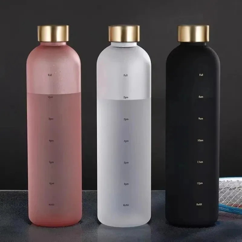 Gourde de sport réutilisable 1 litre avec autocollants de repères horaires - Image 1