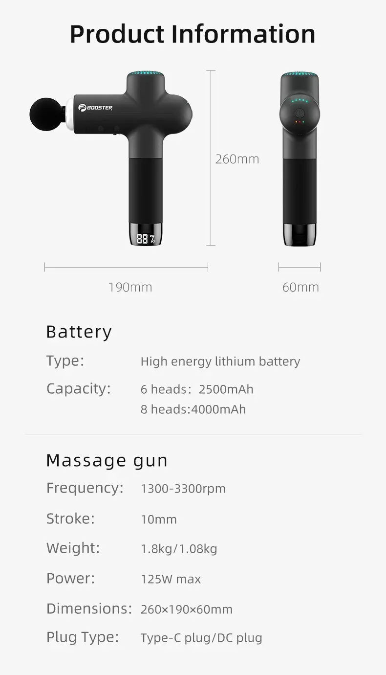 Pistolet de massage électrique, vue d'ensemble