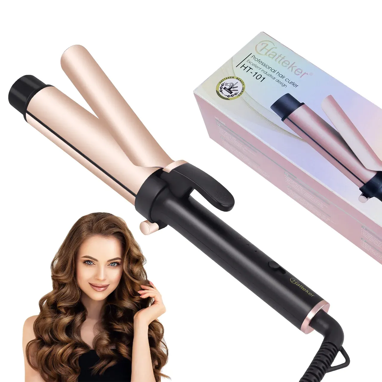 Fer à friser électrique Hatteker pour femmes, contrôle de température à 3 niveaux, plaques en céramique, protection des cheveux, format bigoudi, usage domestique, outil de coiffure 10