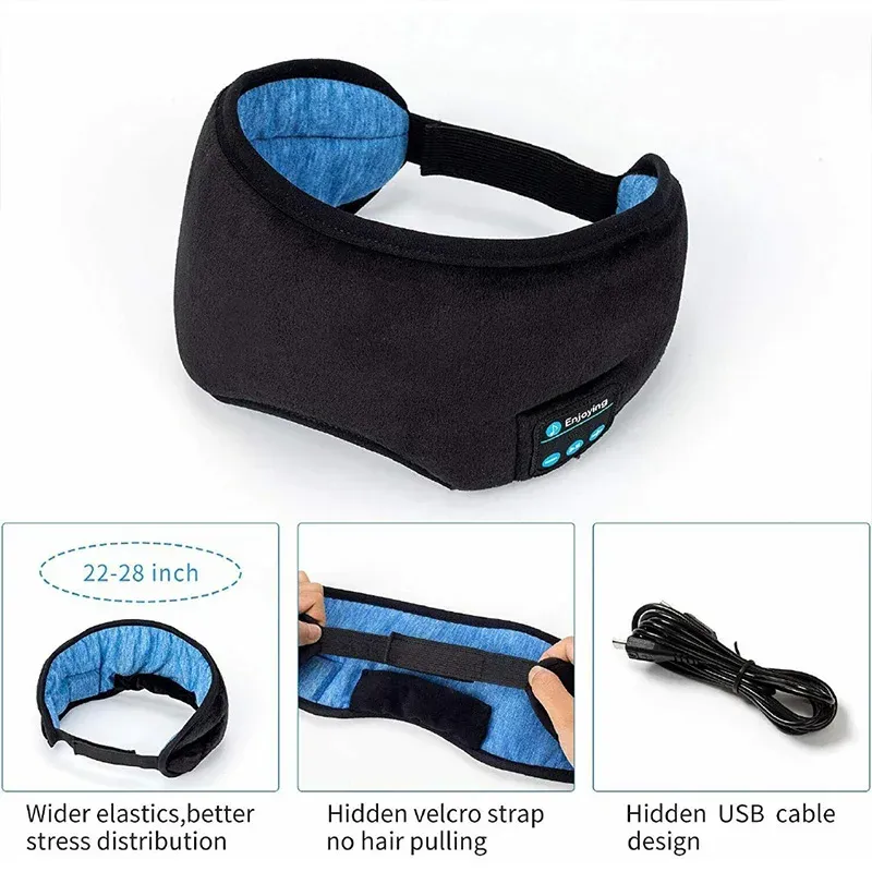 Masque de sommeil 3D avec écouteurs Bluetooth sans fil, bandeau élastique doux et confortable 5