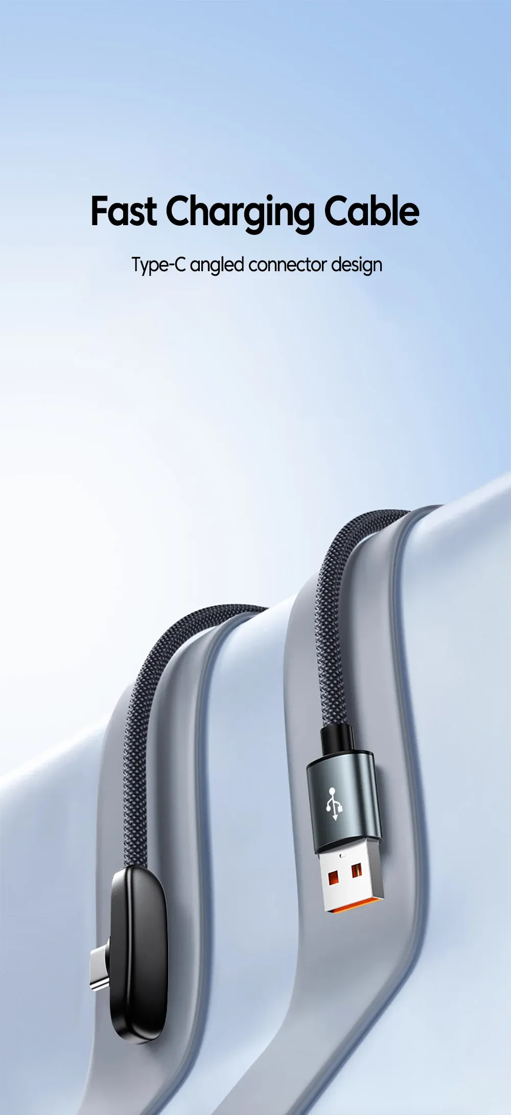 Câble USB-C coudé, vue de présentation
