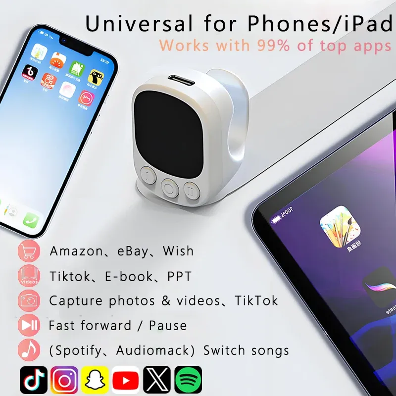 Bague de défilement TikTok, télécommande avec pavé tactile, déclencheur d'appareil photo et souris, bague de contrôle vidéo courte compatible iPhone et iPad 3