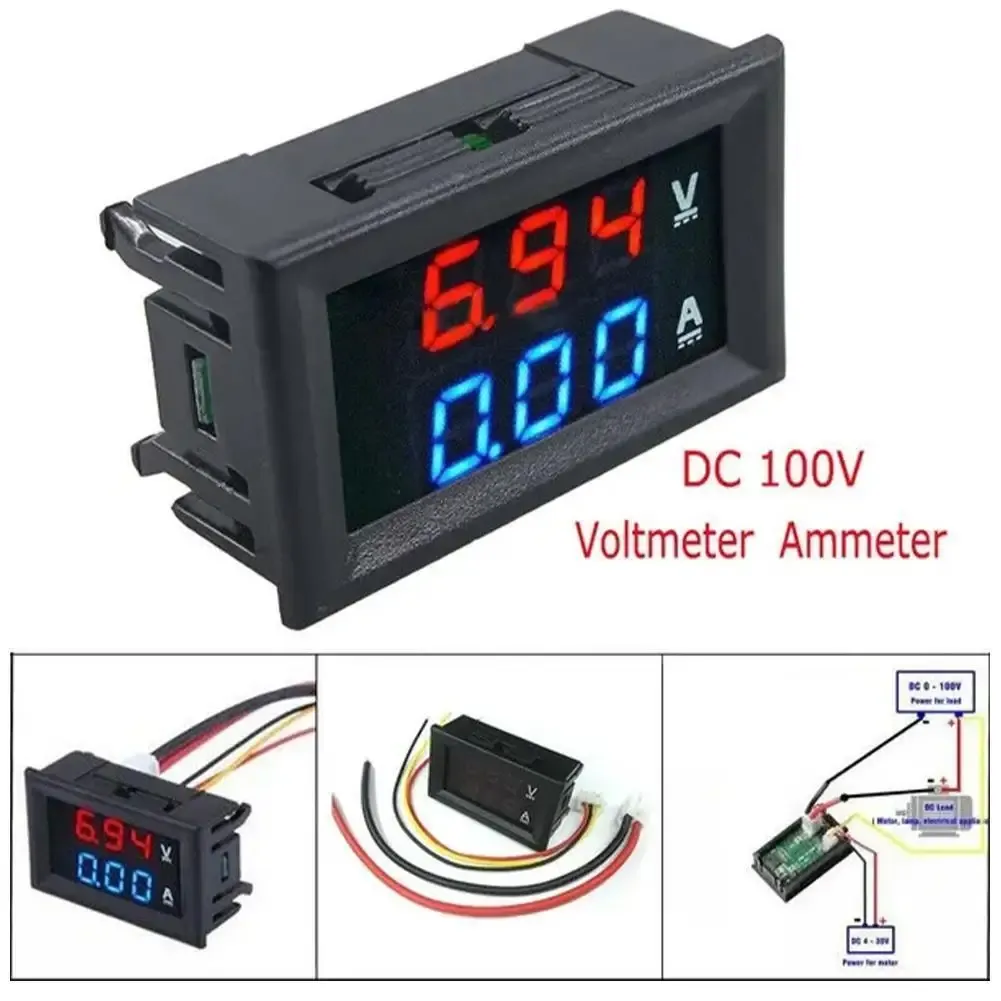 Voltmètre numérique à affichage LED, ampèremètre et testeur de tension et de courant, CC, 100 V, 10 A, écran 0,28 pouce