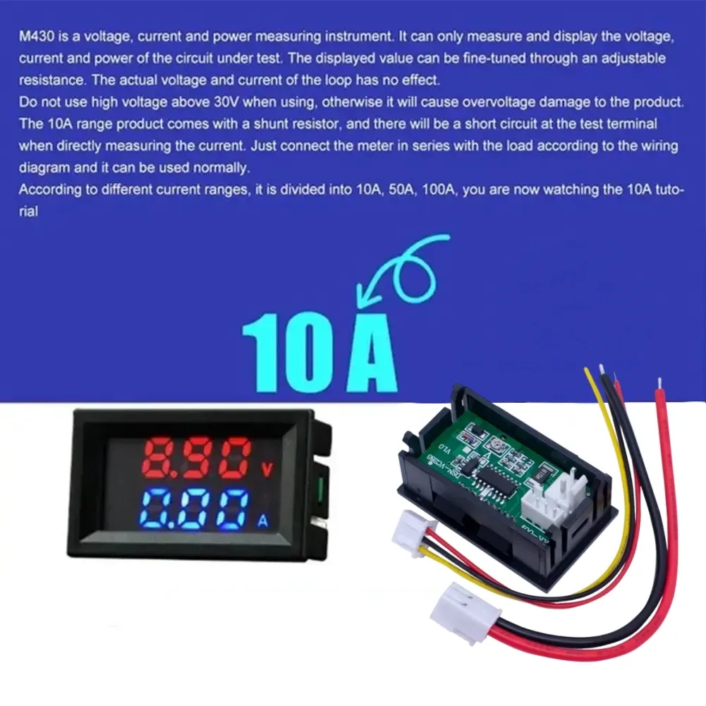 Voltmètre numérique à affichage LED, ampèremètre et testeur de tension et de courant, CC, 100 V, 10 A, écran 0,28 pouce 4
