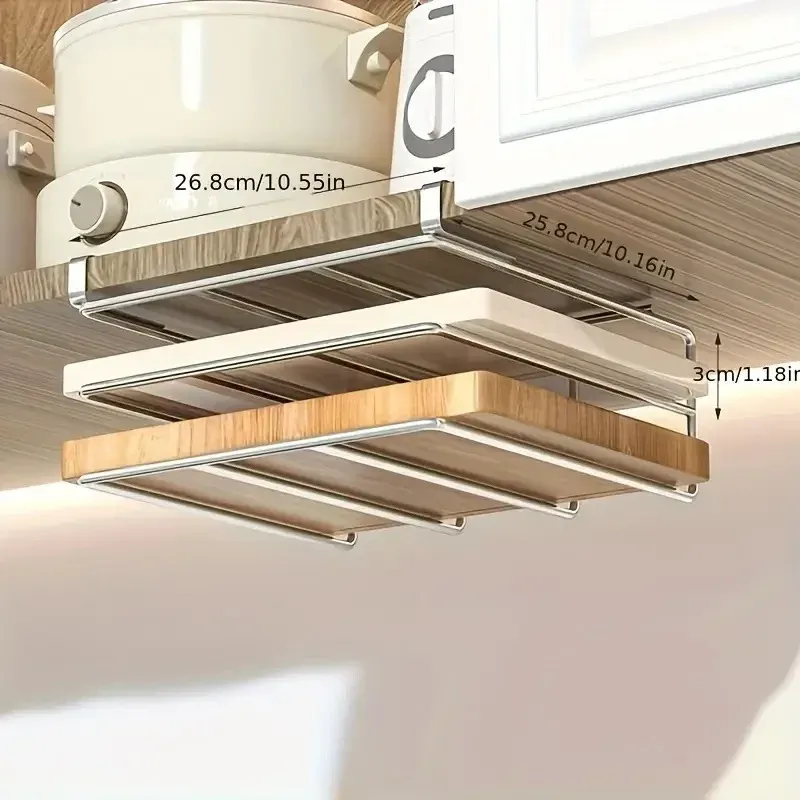 Support de planche à découper en acier inoxydable sous armoire – Organisateur suspendu pour planches et ustensiles de cuisine 2
