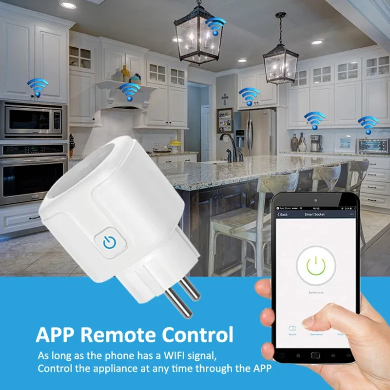 Prise intelligente WiFi Tuya SmartLife, norme UE, moniteur de consommation électrique, fonction de synchronisation, 16 A / 20 A, compatible Alexa, Google Home et Alice 2