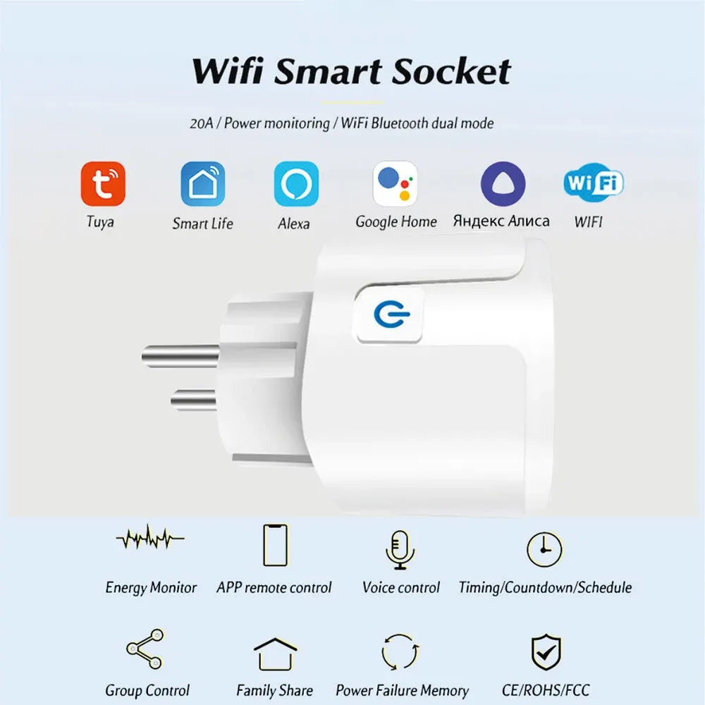 Prise intelligente WiFi Tuya vue de face
