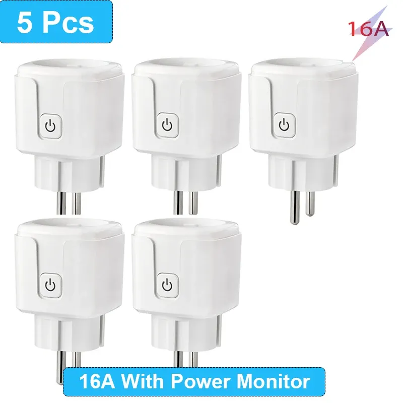 Prise intelligente WiFi Tuya SmartLife, norme UE, moniteur de consommation électrique, fonction de synchronisation, 16 A / 20 A, compatible Alexa, Google Home et Alice 9